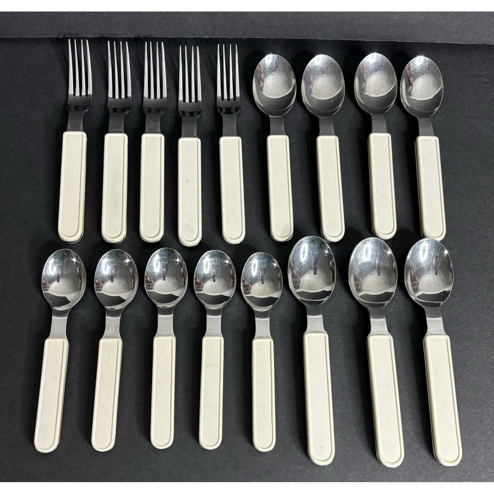 Mikasa Beige Cream Handle Flatware 17 Pcs MIS31 Plastic Fork Knife Spoon Retired
